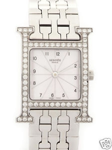 Auth HERMES H Watch Bezel Diamonds HH1.230.214/4804 SS Quartz Women's watch