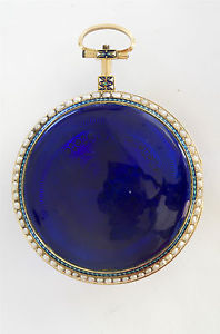 ENAMEL PEARL SET SOLID GOLD PAIR CASE VERGE FUSEE ANTIQUE POCKET WATCH - 1800