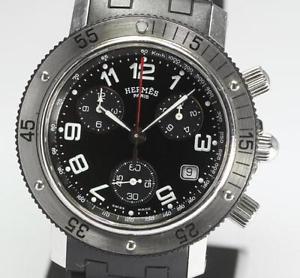 Pre-Owned HERMES Clipper CL2.915 Men's SS Black Dial Quartz Watch, MD