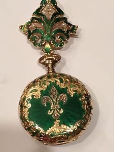 Antique-1876-14kt Gold,enamel And Diamond Ladies Pendant Watch- American Waltham