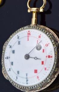 MUSEUM Decimal French Revolution dial Verge Fusee 20k gold&Diamonds watch.Hoguet
