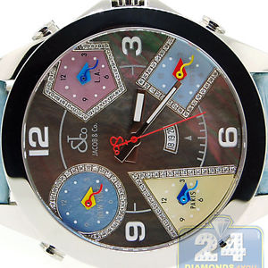Jacob & Co Five Time Zone Diamond Accent Dial Mens Womens 47 mm Watch JC54PDA
