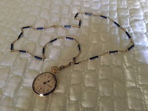 18kt Swiss Made Enamel Gold And Pearl Ladies Antique Pendant Watch