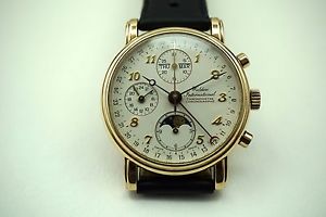 WALDAN INTERNATIONAL 18K ROSE CHRONOGRAPH FULL CALENDAR 24 HR HAND C.1980'S!!