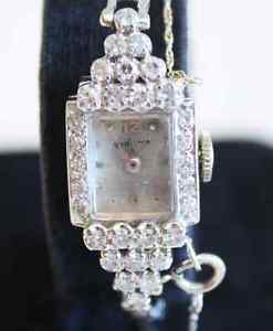 Vintage Hamilton 1.7 Carat Diamond 14k white Gold Cocktail Wrist Watch