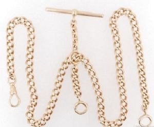 18in SOLID 14k 51.4g DOUBLE ALBERT STYLE POCKET WATCH CHAIN