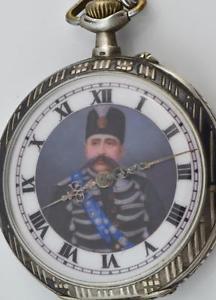 RARE antique unusual silver&niello pocket watch&chain fob  for Persian market
