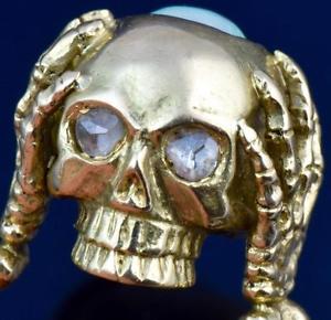 WOW! MUSEUM Georgian 18k gold&2ct Opal precious stone Memento Mori Skull ring