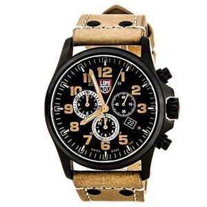 Luminox A-1945 Mens Black Dial Quartz Watch with Leather Strap