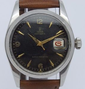 VINTAGE Tudor Oysterdate 7929 Mens 35mm Steel = Original Black Gilt Waffle Dial