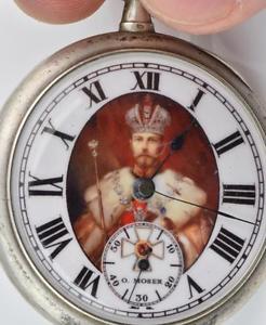 Very Rare antique Imperial Russian Oscar Moser Officer award silver pocket watch