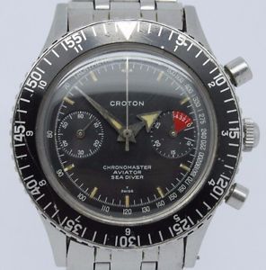 VINTAGE Croton Chronomaster Aviator Diver Mens 38mm Steel Chronograph Valjoux 92