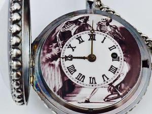 The ULTIMATE MEMENTO MORI SKULL Georgian Verge Fusee Oversize silver watch&chain