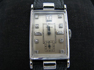 Vintage 1940's Glycine Watch in Platinum with Diamond Markers