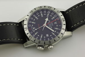 Glycine Airman Base22 GMT Black Dial Both Bands Black Leather & Stainless Steel