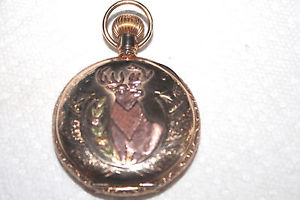 Antique 14K Solid Gold Waltham Mens Hunter Pocket Watch-Stag-17 Jwls-100 Gram+