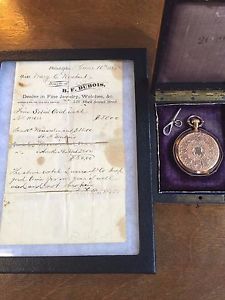 Antique 14k Gold 1873 pocket watch w/org reciept