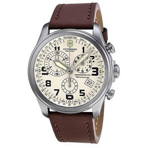Victorinox 249050 Mens Beige Dial Analog Quartz Watch with Leather Strap