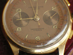 HUGE 18K SOLID GOLD VINTAGE CHRONOGRAPH SUISSE wristwatch WATCH EXC. CONDITION