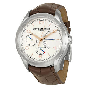 Baume and Mercier Clifton Silver Dial Brown Leather Mens Watch 10149