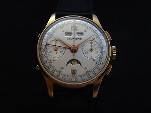 Vintage Swiss Mechanical Full Calendar & Moon Phases LEONIDAS Chronograph 50's