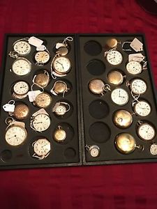 28 Vintage Pocket Watches Gold Plated Working Condition Rare Key Wind Railroad