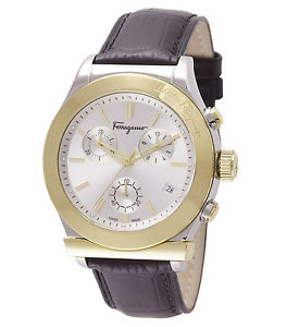 Ferragamo Men's FF3870015 FERRAGAMO 1898 Chronograph Gold IP Black Leather Watch