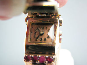 Vintage 14k Rose Gold Louis Lady Hidden Watch with Rubies and Diamonds