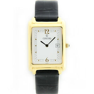 W188- Men's  18K Yellow Gold Concord Diamond Leather Watch
