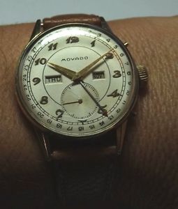 Vintage 1940's Movado Calendograph Leather Mechanical Watch