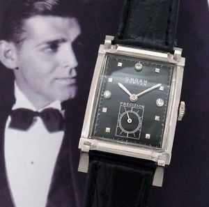 FINE Men's '50s 14k White Gold Gruen Curvex with Black Dial and Box - SERVICED