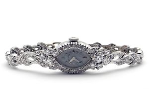 14k White Gold 2ct Diamond Hamilton 17 Jewel Manual Bracelet Watch 780 Beautiful