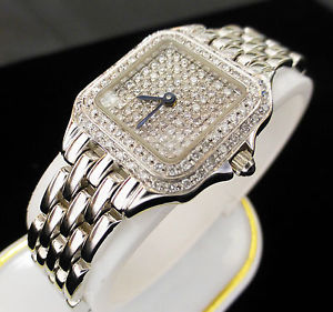14K Solid White Gold Diamonds Swiss Movement Quartz Watch