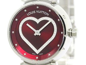Polished LOUIS VUITTON Tambour Heart Diamond Steel Ladies Watch Q121Z (BF108606)