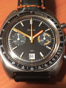 Vintage Zodiac Autavia Mens Steel 40mm Chronograph Watch Valjoux 7734 Orange