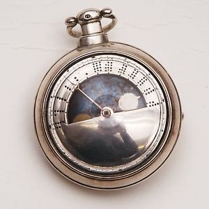 A Unique & Very Rare Antique Sun and Moon Dial Silver Verge Pocket Watch c1815