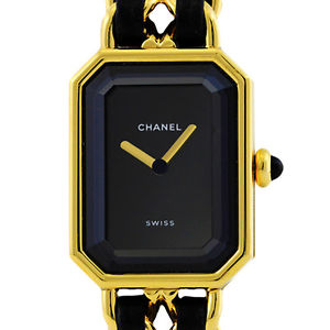 Auth CHANEL Premiere S Vintage GP Leather H0001 Quartz Gold Women's Wristwatches