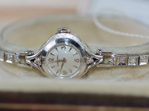 Vintage Longines watch diamond tennis strap in solid 14ct white gold boxed