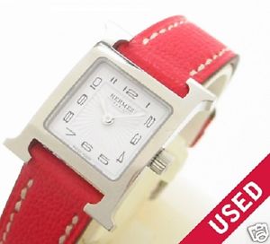 Auth HERMES H Watch Mini HH1.110 Quartz White Dial Leather Belt Women's watch