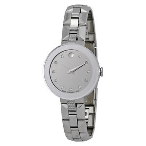 Movado Sapphire Silver Diamond Dial Stainless Steel Ladies Watch 0606815