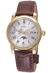 Gevril Men's 2531 CORTLAND Gold IP Steel Brown Leather Date Wristwatch