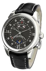 DIC Luxury Mens Swiss Day & Date Diamonds Watch Black Dial Stainless Steel Case
