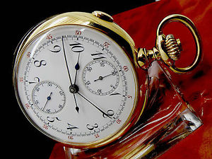 Uralte RATTRAPANTE CHRONOGRAPH Herren Taschenuhr in 18K 750 Gold von ca. 1900