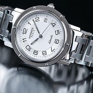 HERMES Clipper CL1.810 SS Watch Date Automatic White Watch Excellent++ Mint