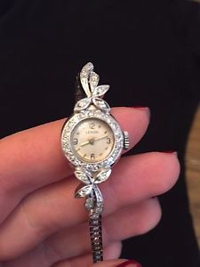 WOMEN'S LUXURY ANTIQUE VINTAGE 14K WHITE GOLD WATCH – 63 DIAMONDS!!