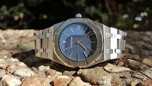 Vintage 80's 35mm Automatic Audemars Piguet Royal Oak 4100 Blue dial men watch