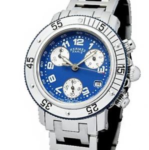 Pre-Owned HERMES Clipper Diver Chrono SS Blue Dial Women's Wristwatch CL2.317,MR