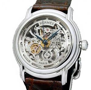 Pre-Owned HERMES Sezamu SS/Leather Skeleton Dial Mens Automatic Watch SM1.710,MR