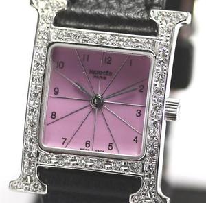 Pre-Owned HERMES HH1.210 Ladies SS/Leather Purple Dial Quartz Watch, MD