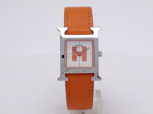 Pre-Owned HERMES H Watch Gulliver HH1.210 Ladies SS/Leather Quartz Watch, MD